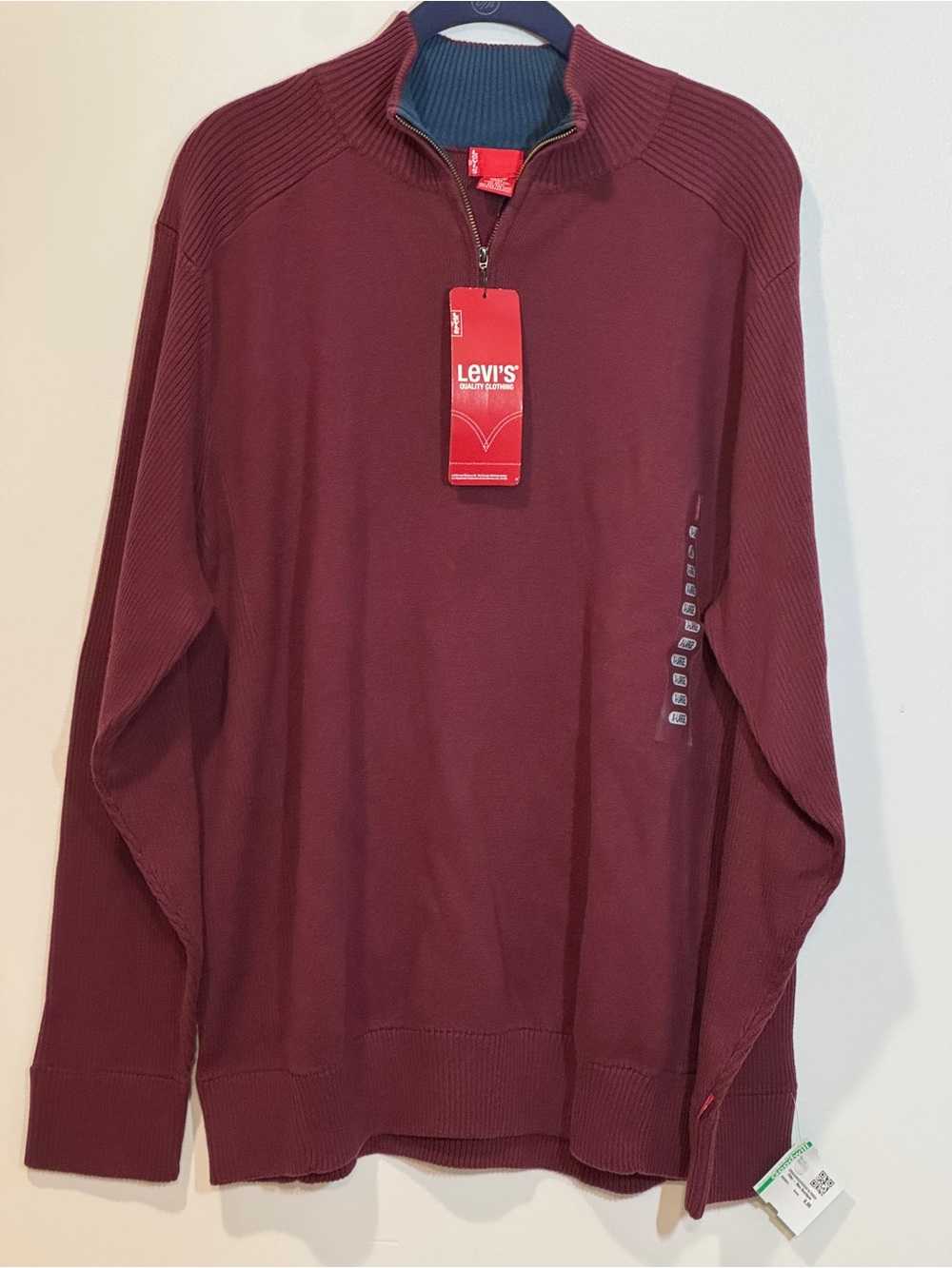 Levi’s XL Maroon Quarter Zip Sweater NWT 100% Cotton